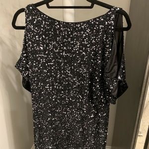 Aidan Mattox Black Cold Shoulder Sequin Dress